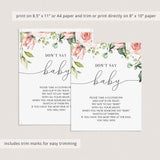 Dont Say Baby Game Sign Blush Floral Baby Shower Printable
