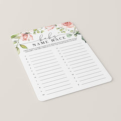 Blush Floral Baby Names Game for Baby Shower