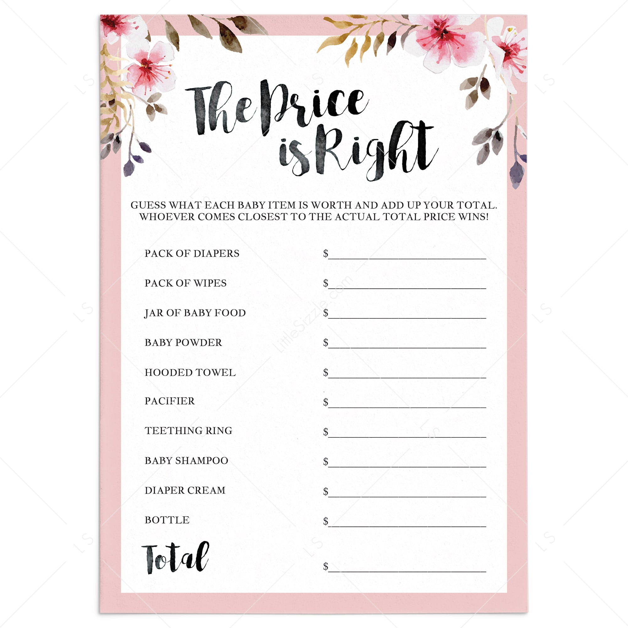 Girl babyshower games the price is right printable by LittleSizzle
