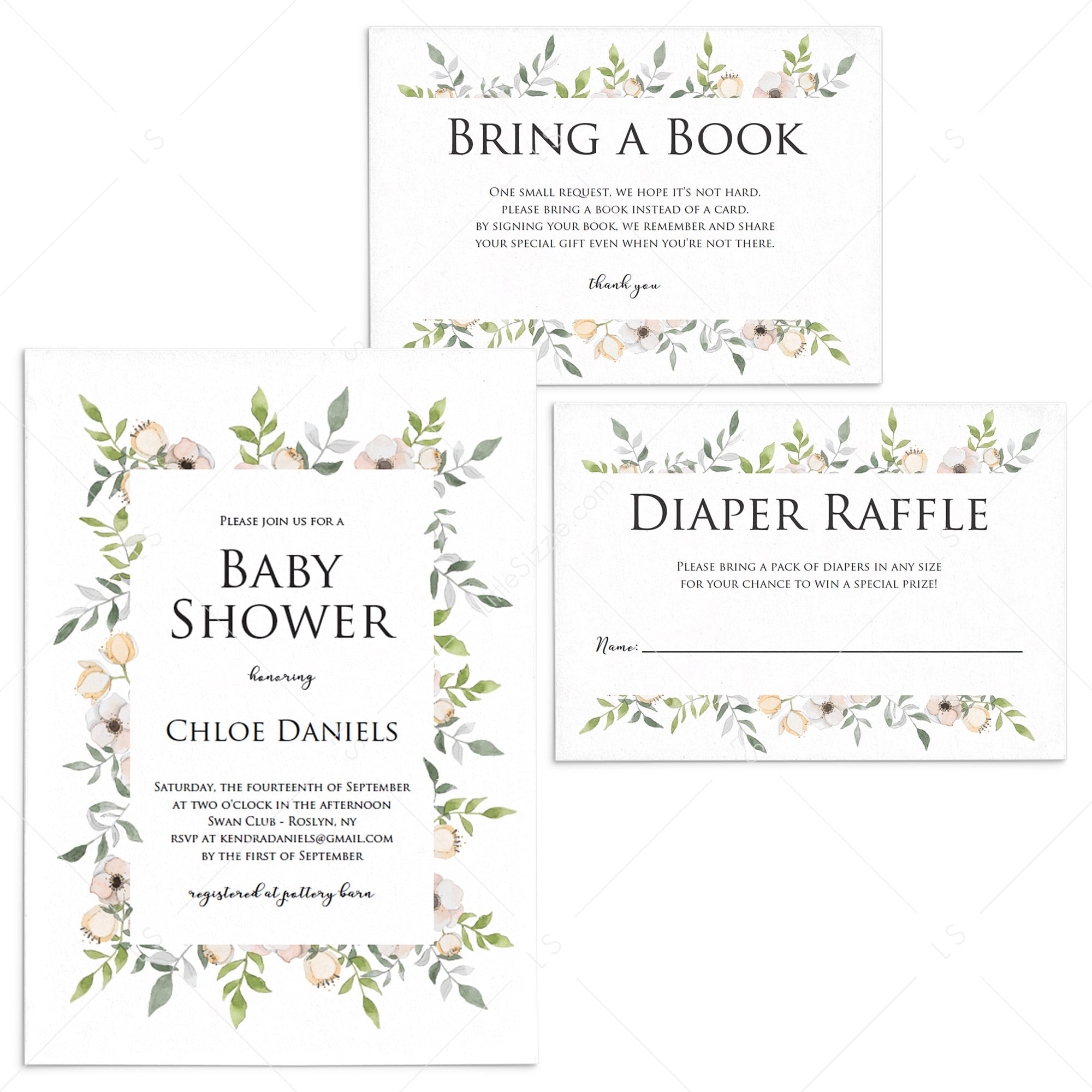 Blush floral baby shower invitation set template digital download by LittleSizzle