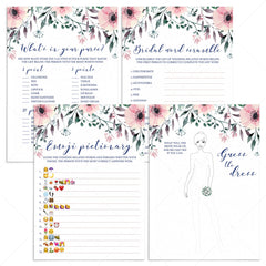Pink Flowers Bridal Shower Games Pack Instant Download by LittleSizzle