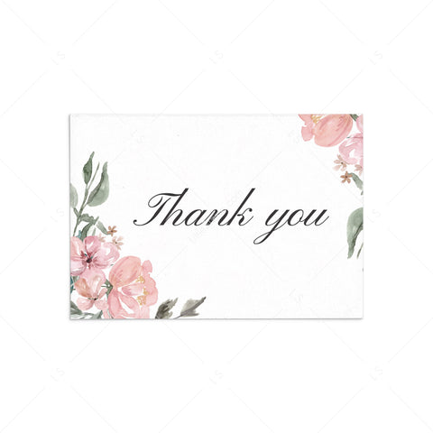 Printable Pink And Green Floral Thank You Card 