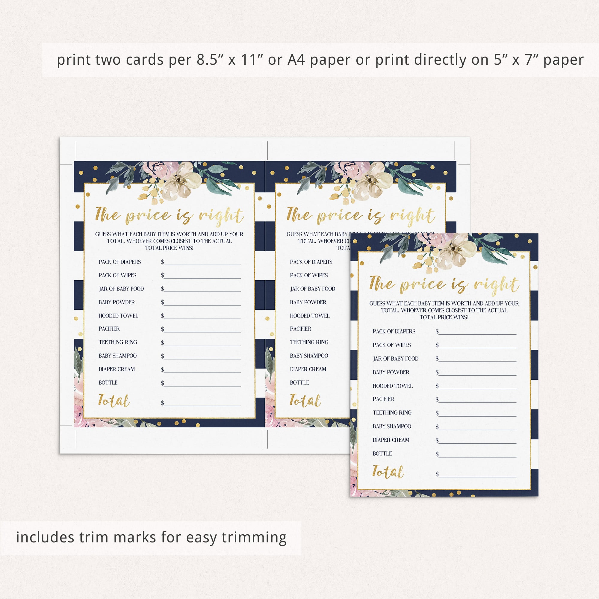 Printable the price is right game for baby girl shower by LittleSizzle