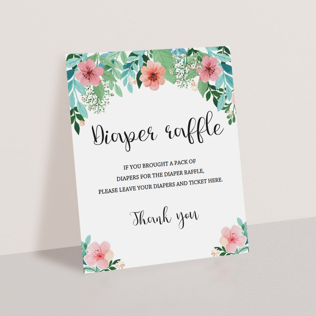 Editable floral baby sprinkle diaper raffle sign template by LittleSizzle