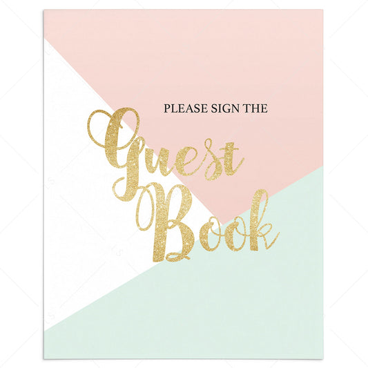 pink and gold baby shower guest book sign printable by LittleSizzle