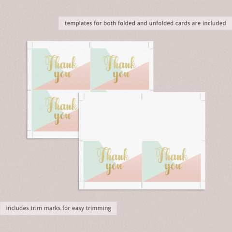Pink and Gold Thank You Cards Printable | Flat &amp; Folded template ...