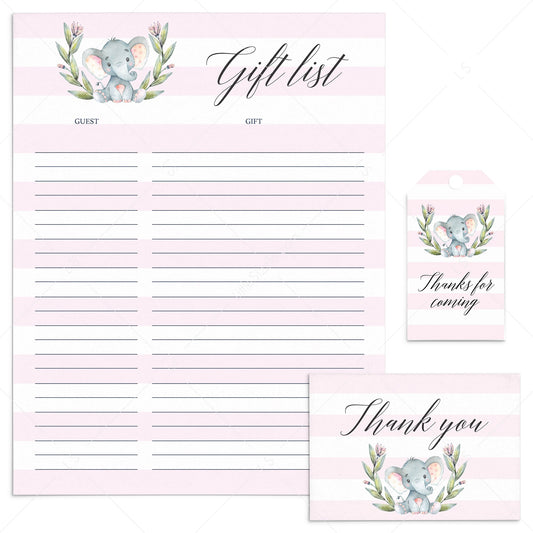 Pink Party Supplies Elephant Theme Instant Download by LittleSizzle