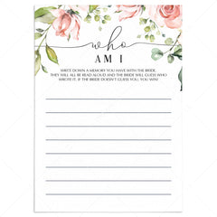pink roses bridal shower who am i game cards by LittleSizzle