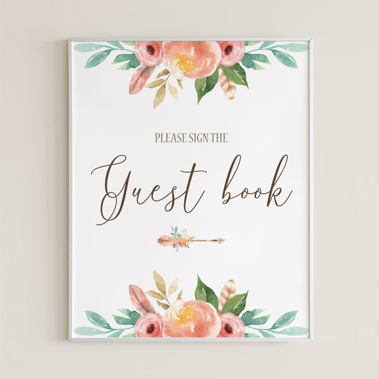 Please Sign The Guest Book Sign Printable Boho Floral by LittleSizzle
