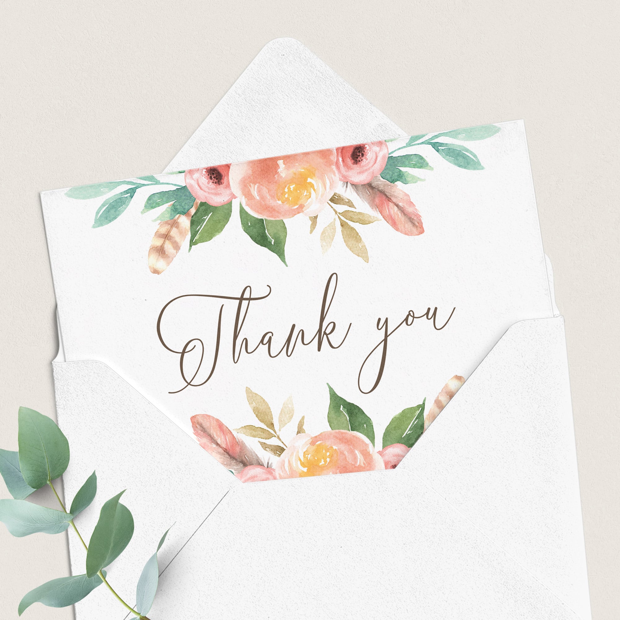 Watercolor Roses Thank You Card Printable by LittleSizzle