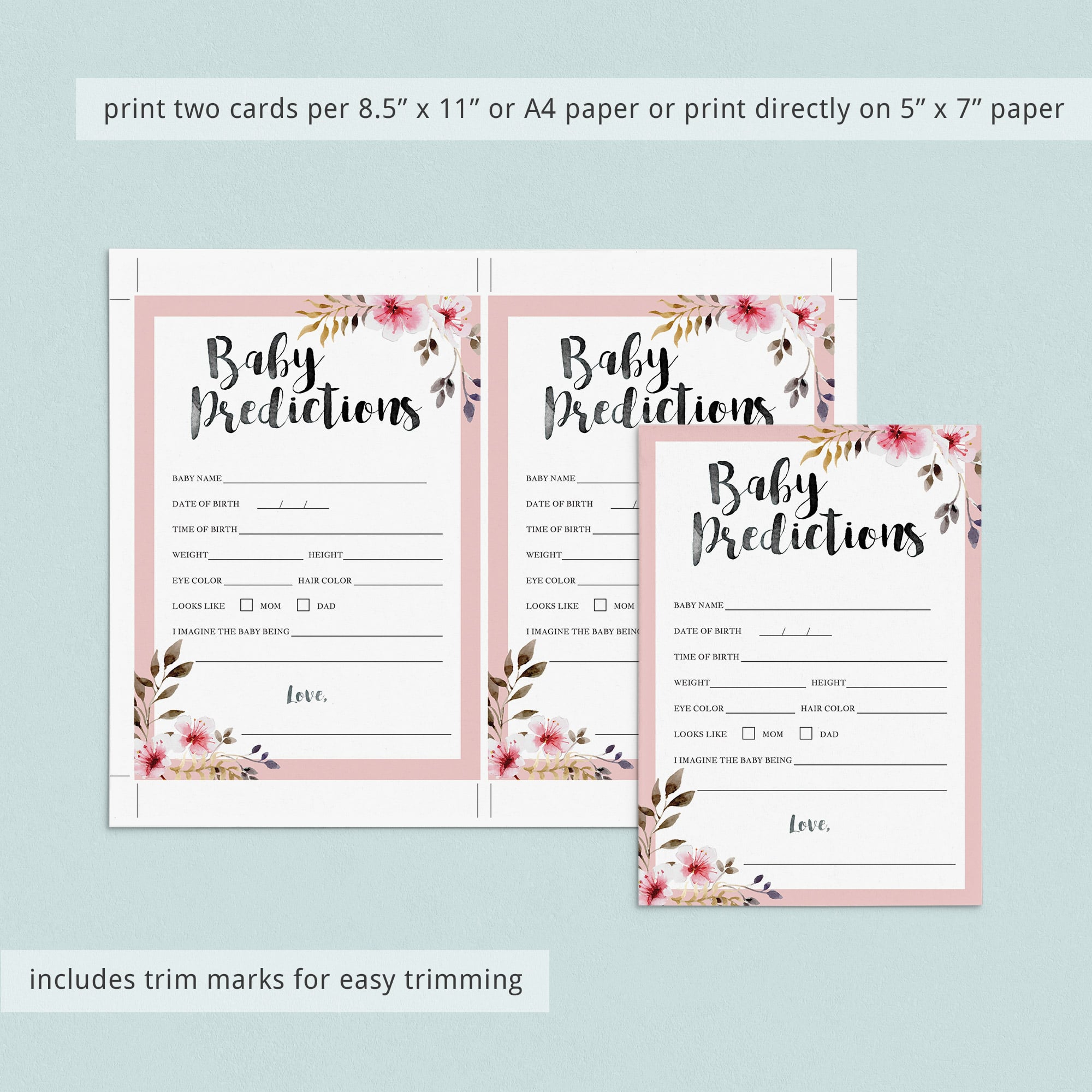 Gender prediction cards for baby shower blush floral by LittleSizzle