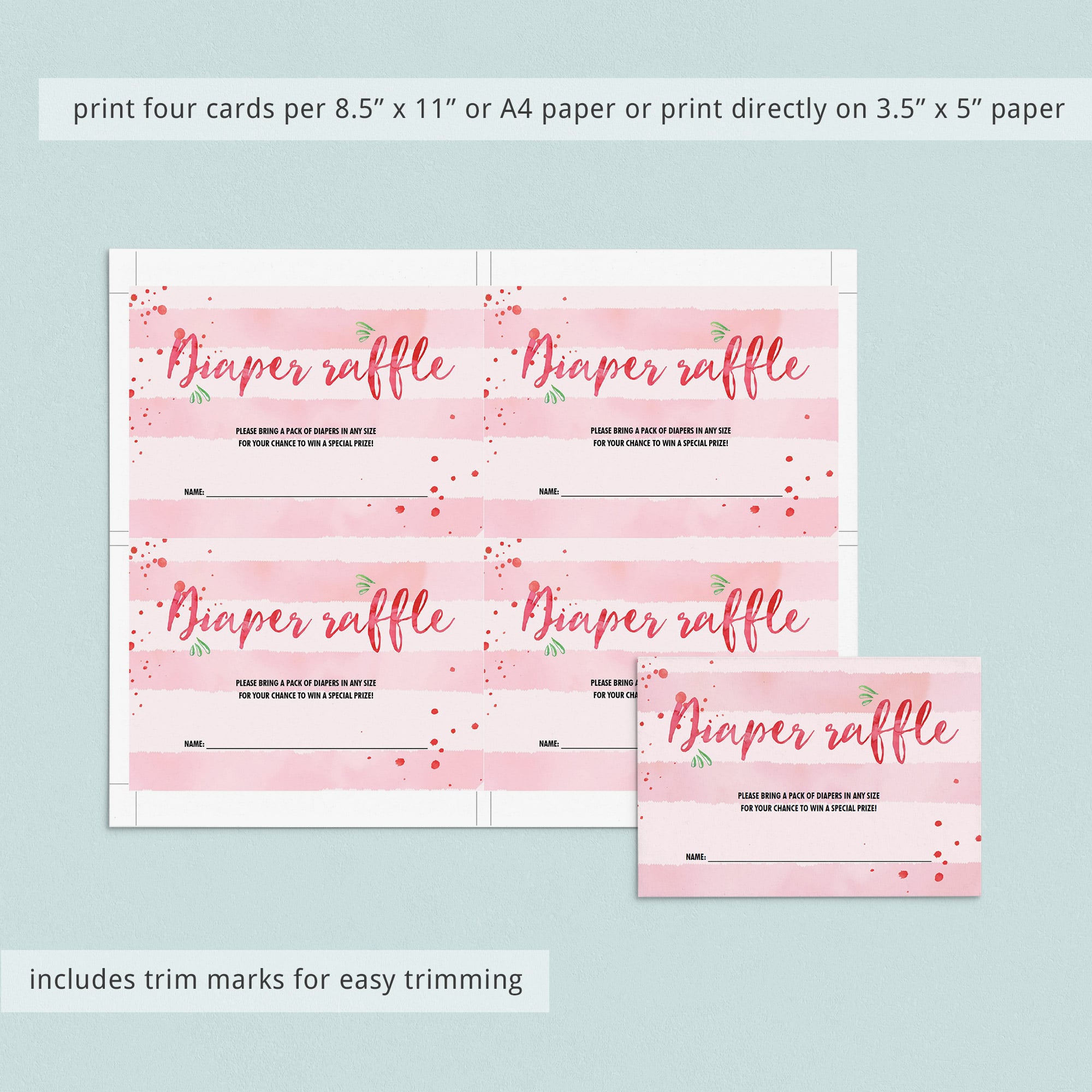 Printable diaper raffle game cards for girl baby shower by LittleSizzle