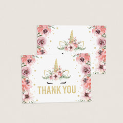 Instant download floral unicorn thank you note cards by LittleSizzle