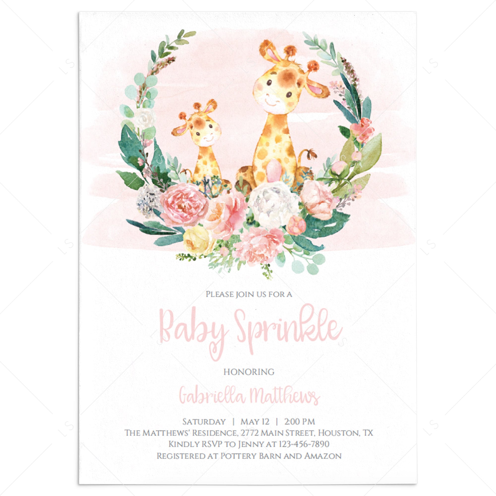 Watercolor giraffe baby sprinkle invitation by LittleSizzle