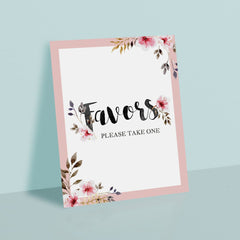 Printable Favors Sign with Blush Pink Flowers