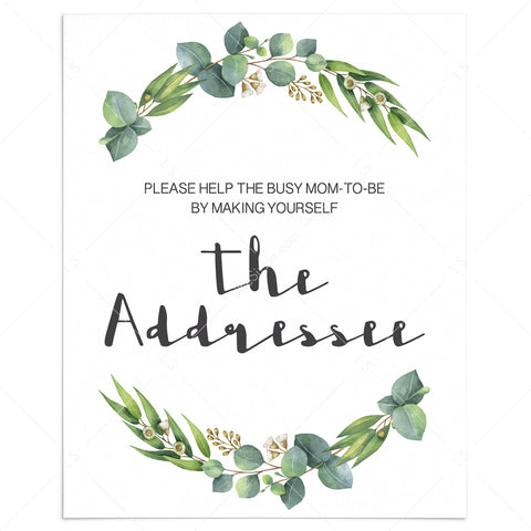 Printable baby shower Addressee Card Sign greenery | Instant download ...