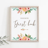 Boho floral guest book sign printable by LittleSizzle