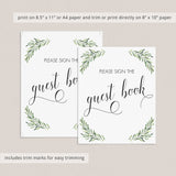 Guest Book Sign with Green Leaf printable