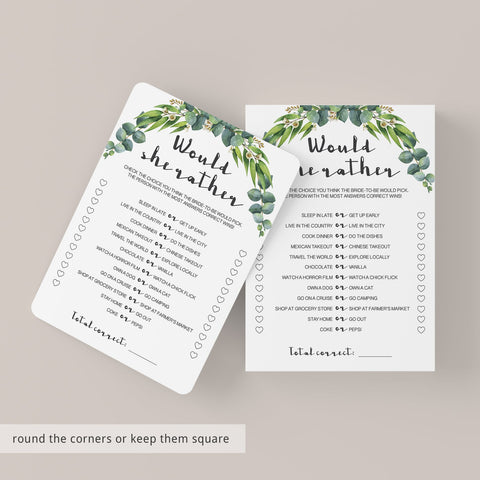 Botanical Bridal Shower Would She Rather Game Printable – LittleSizzle