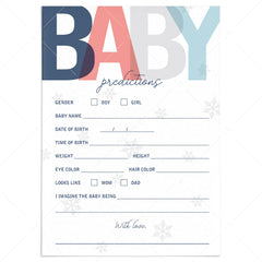 Winter baby shower activity predictions game printable by LittleSizzle