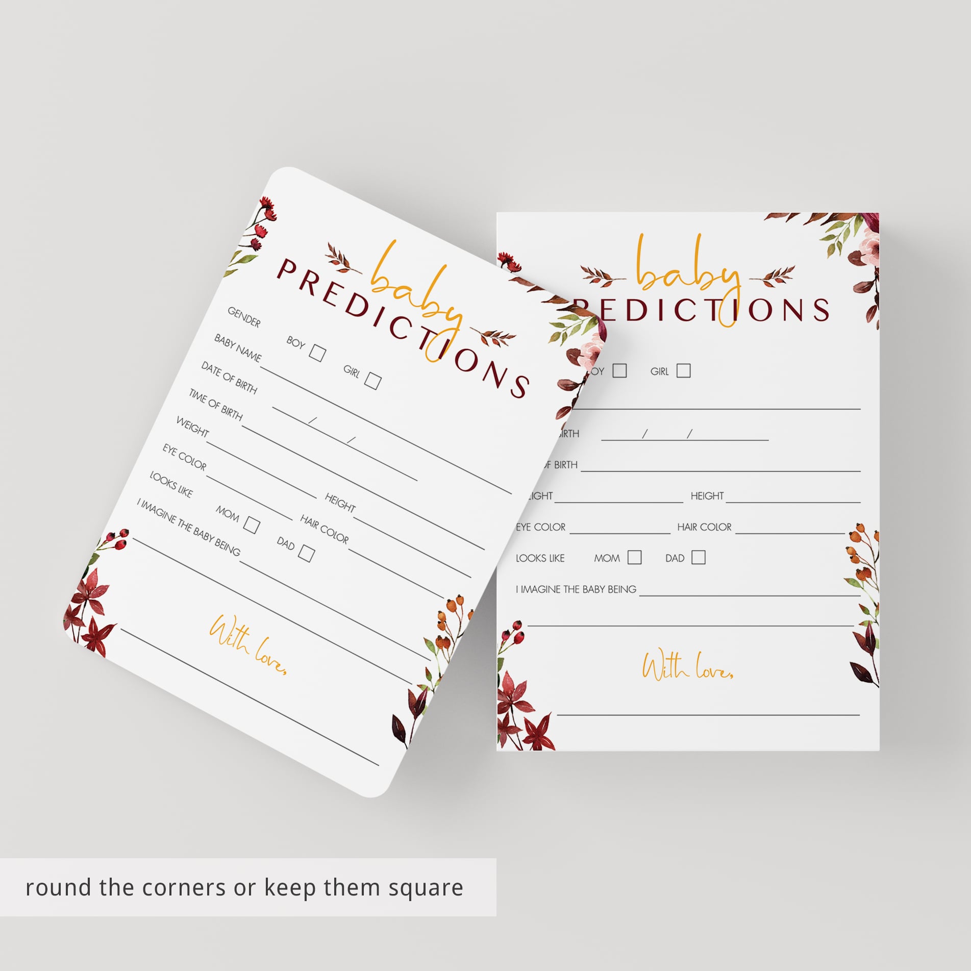 Prediction game for fall baby shower instant download by LittleSizzle