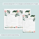 Tropical Theme Baby Shower Baby Prediction Cards