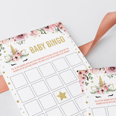 Gold glitter bingo cards for girl baby shower by LittleSizzle
