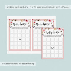 Baby bingo printable game with blush pink flowers by LittleSizzle
