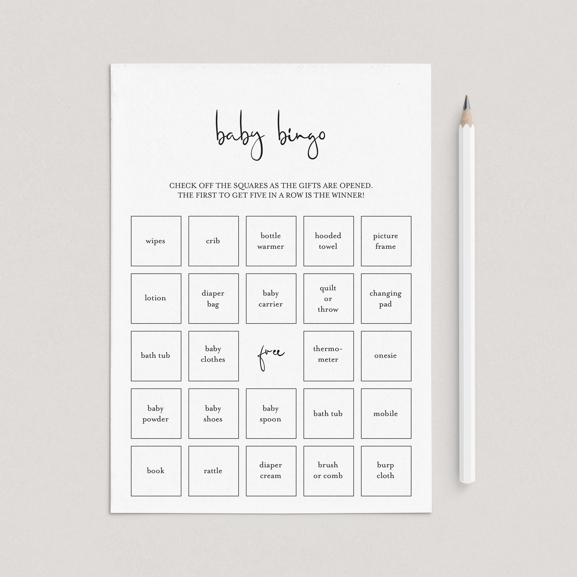 Minimalist Baby Bingo Pre Filled And Blank Cards Printable by LittleSizzle