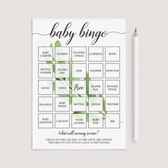 Baby bingo template for green baby shower by LittleSizzle