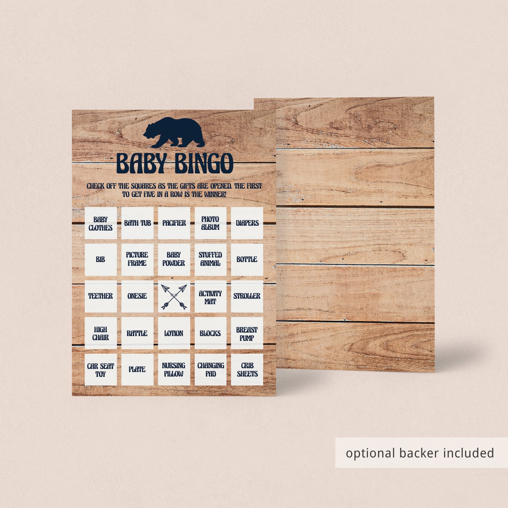 Wood and navy boy shower game printable by LittleSizzle