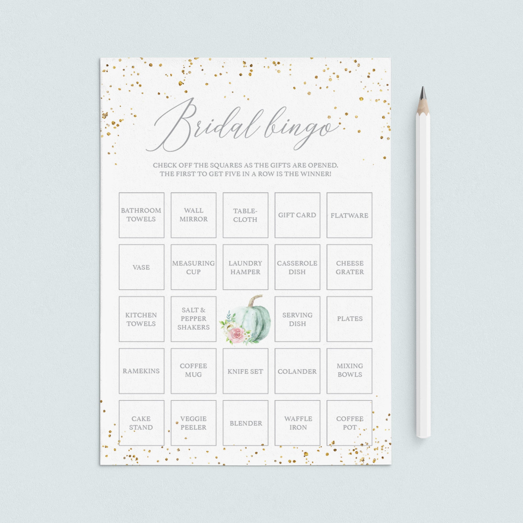 Watercolor Pumpkin Bridal Shower Bingo for Large Groups by LittleSizzle
