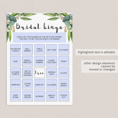 Printable Bridal Shower Bingo Cards Botanical