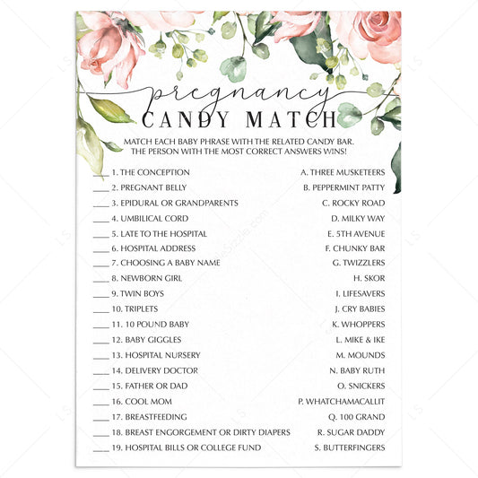 Pregnancy Candy Match Game Printable Floral Themed by LittleSizzle