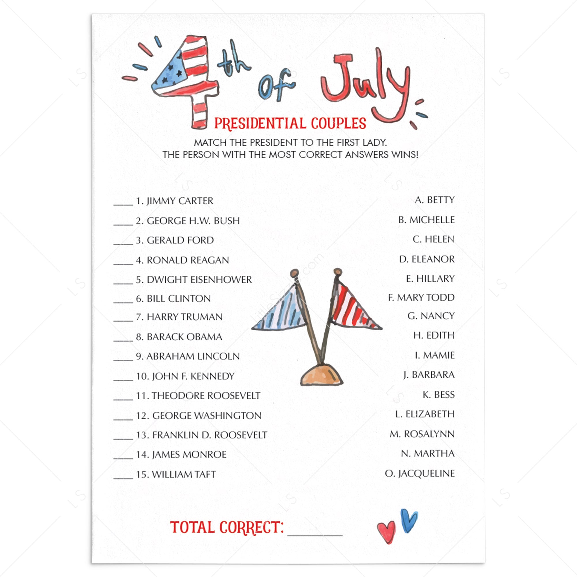 4th of July Game for Adults Presidential Couples by LittleSizzle