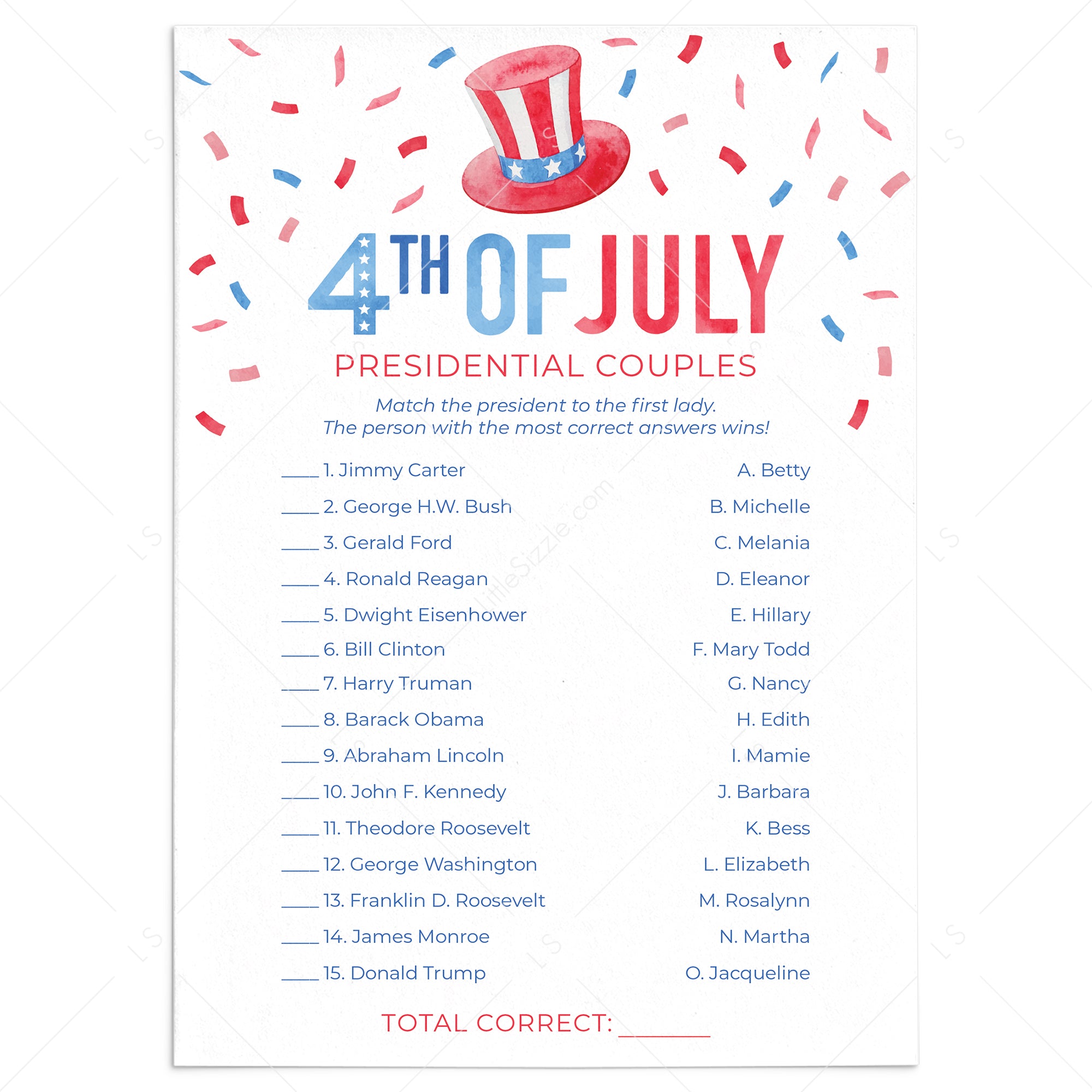 Patriotic Party Game for Independence Day Printable by LittleSizzle