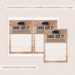 Woodsy baby shower games printable Who am I by LittleSizzle