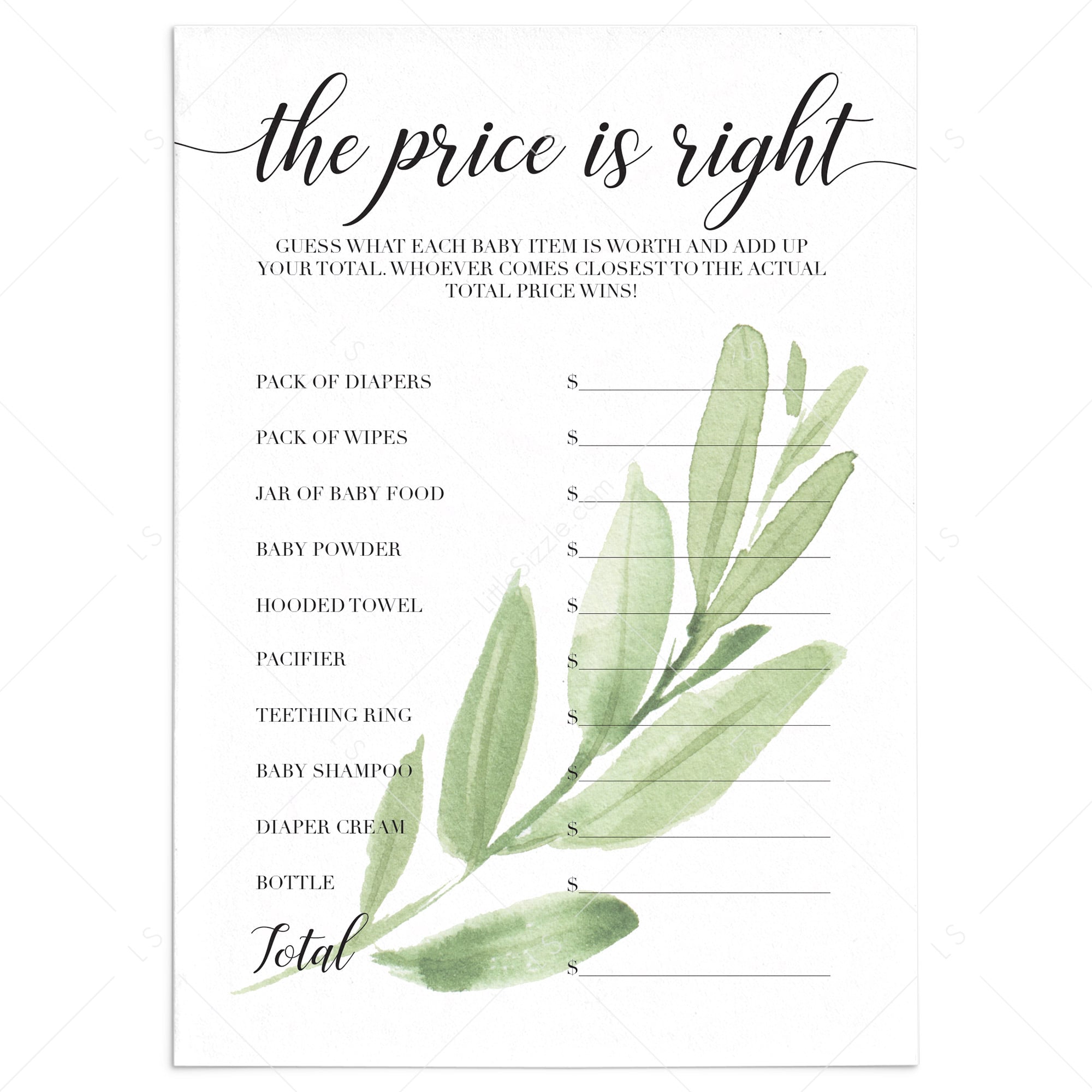 The Price is Right game cards for baby shower by LittleSizzle