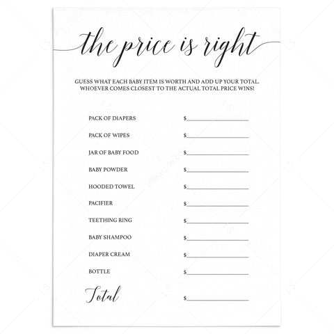 Simple Baby Shower Game The Price is Right | Virtual & Printable Files ...