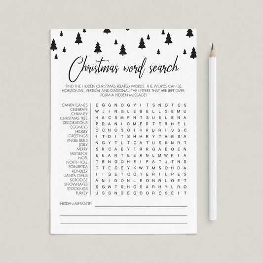 Black and White Christmas Game Word Search Printable by LittleSizzle