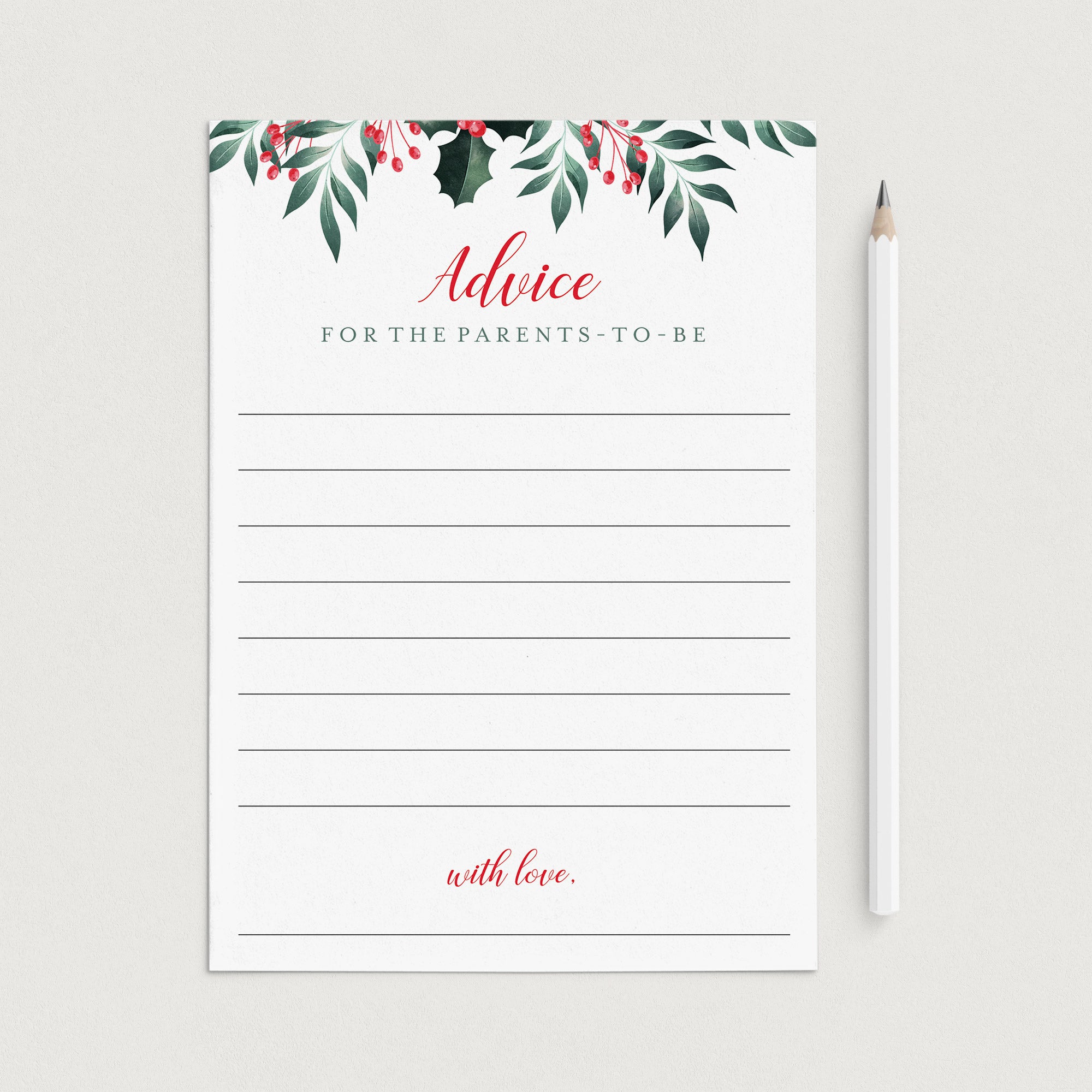 Printable Advice Cards for New Parents with Christmas Holly and Berries by LittleSizzle