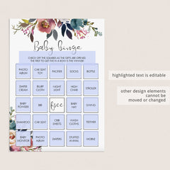 Watercolor flowers baby shower bingo cards download by LittleSizzle