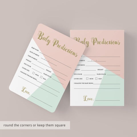 Printable baby predication game for a pink and gold baby shower ...