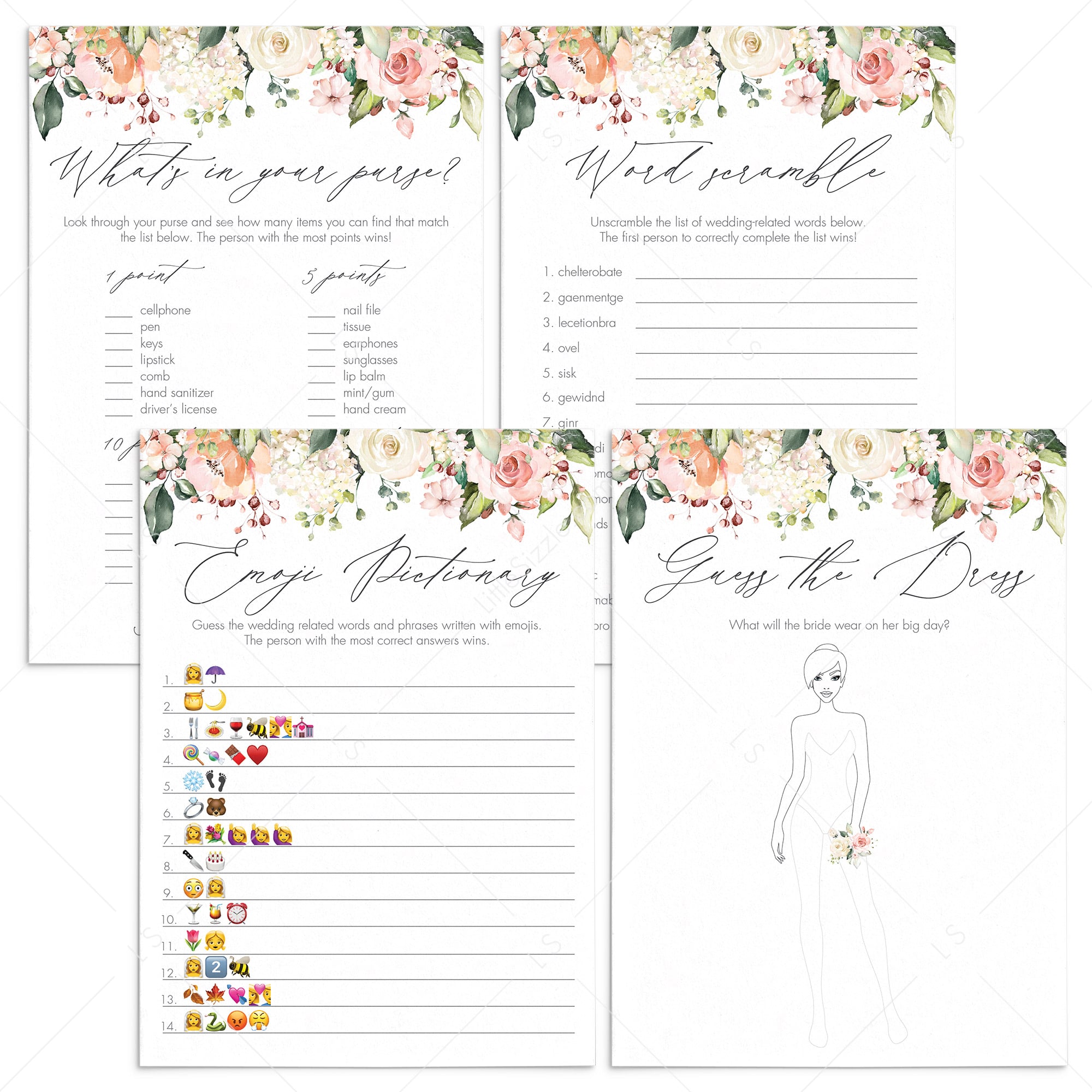 printable floral bridal shower games set by LittleSizzle