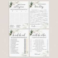 Greenery bridal shower printable games pack by LittleSizzle
