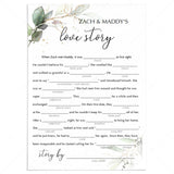 printable green love story mad libs bridal game by LittleSizzle