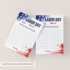Printable Labor Day Word Game