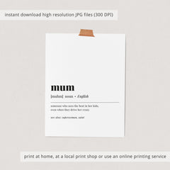 Mum Definition Print Instant Download
