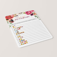 floral bridal shower pictionary game cards