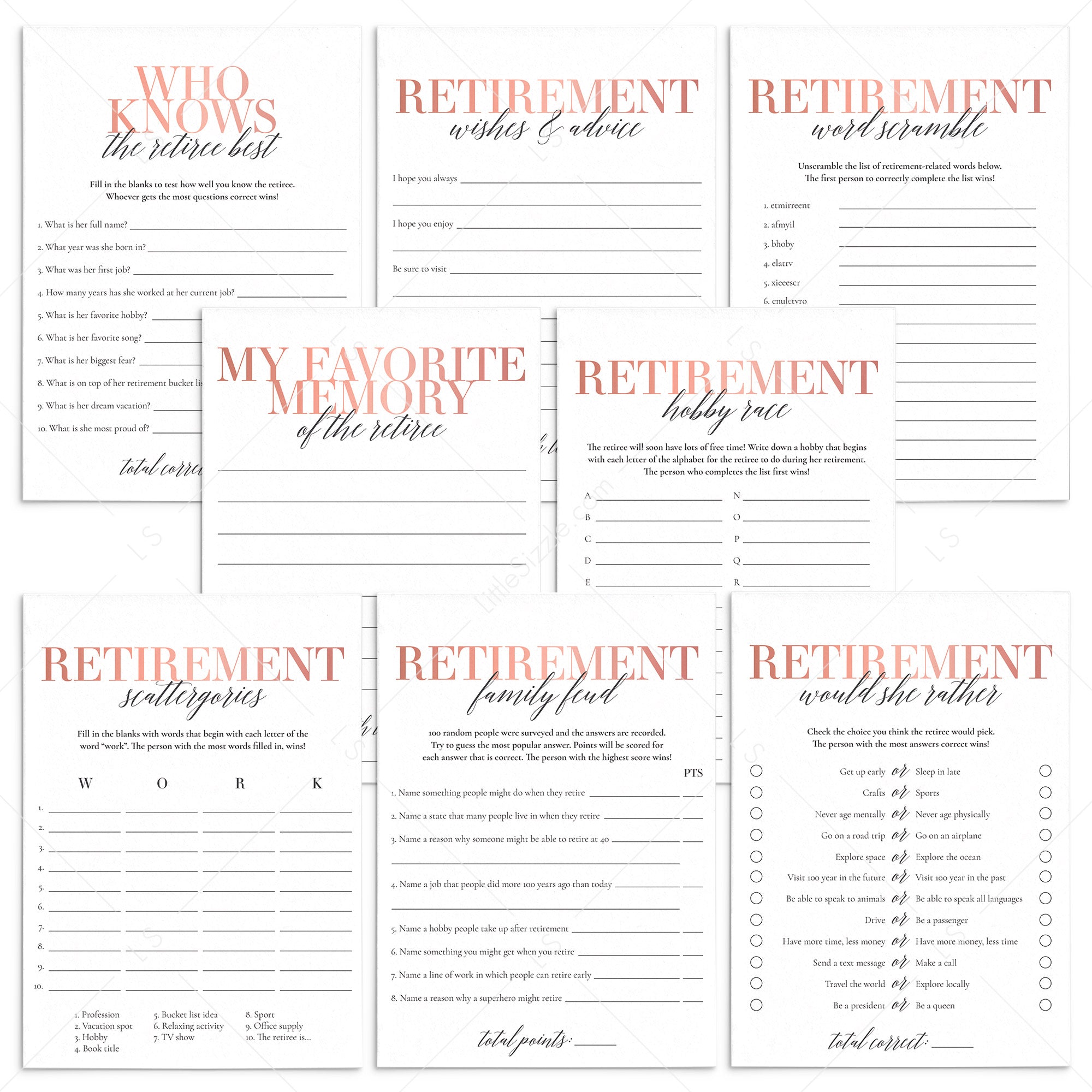 Retirement Party Games for Her Printable by LittleSizzle